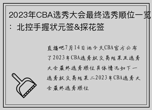 2023年CBA选秀大会最终选秀顺位一览：北控手握状元签&探花签