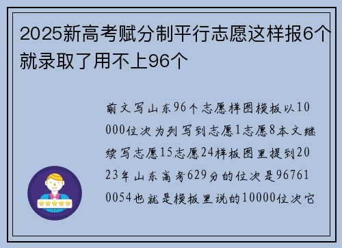 2025新高考赋分制平行志愿这样报6个就录取了用不上96个