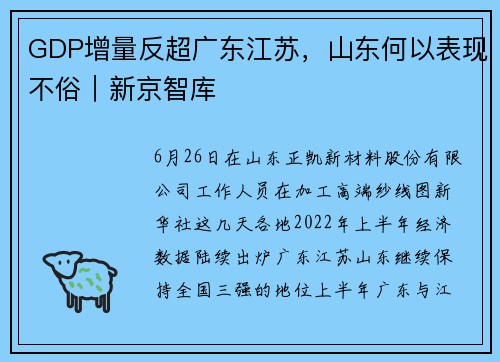 GDP增量反超广东江苏，山东何以表现不俗｜新京智库
